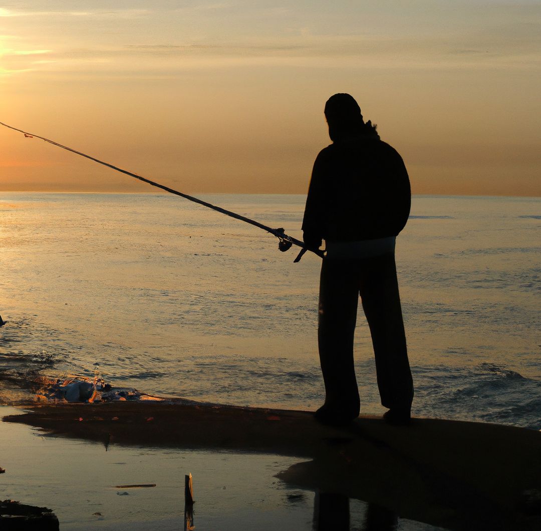 Person Fishing at Sunset Over Water - Free Images, Stock Photos and Pictures on Pikwizard.com