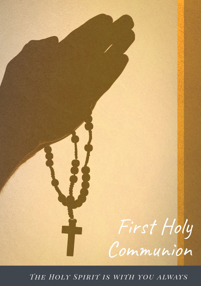First Holy Communion Invitation with Rosary Silhouette