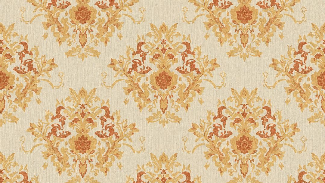 Ornamental Damask Pattern with Warm Gold and Burnt Orange Motifs