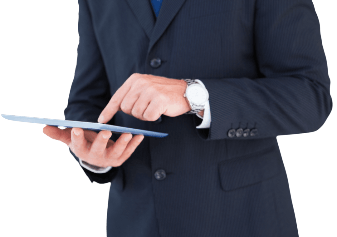 Business Professional Using Transparent Tablet Technology