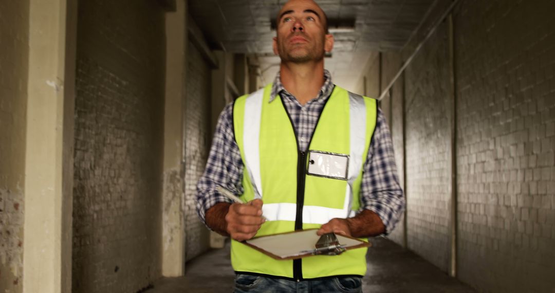 Warehouse Supervisor Inspecting Corridor with Clipboard - Free Images, Stock Photos and Pictures on Pikwizard.com