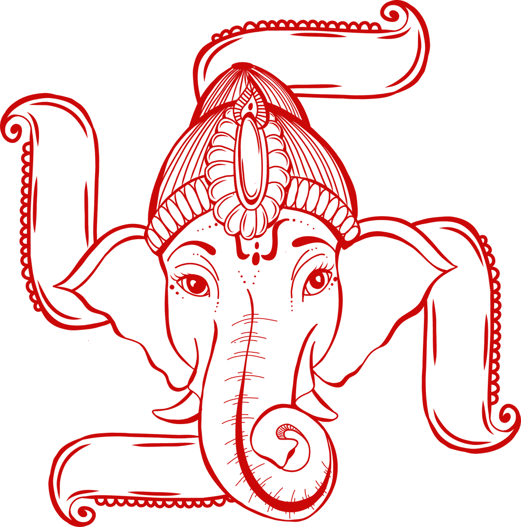 Stylized Elephant Head with Crown on Transparent Background