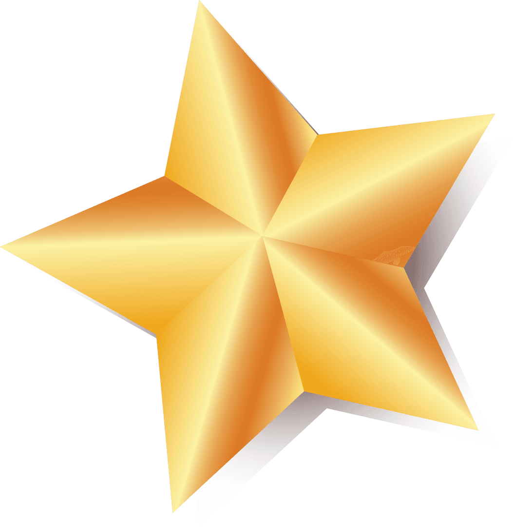 3D Golden Star with Metallic Gradient on Transparent Background