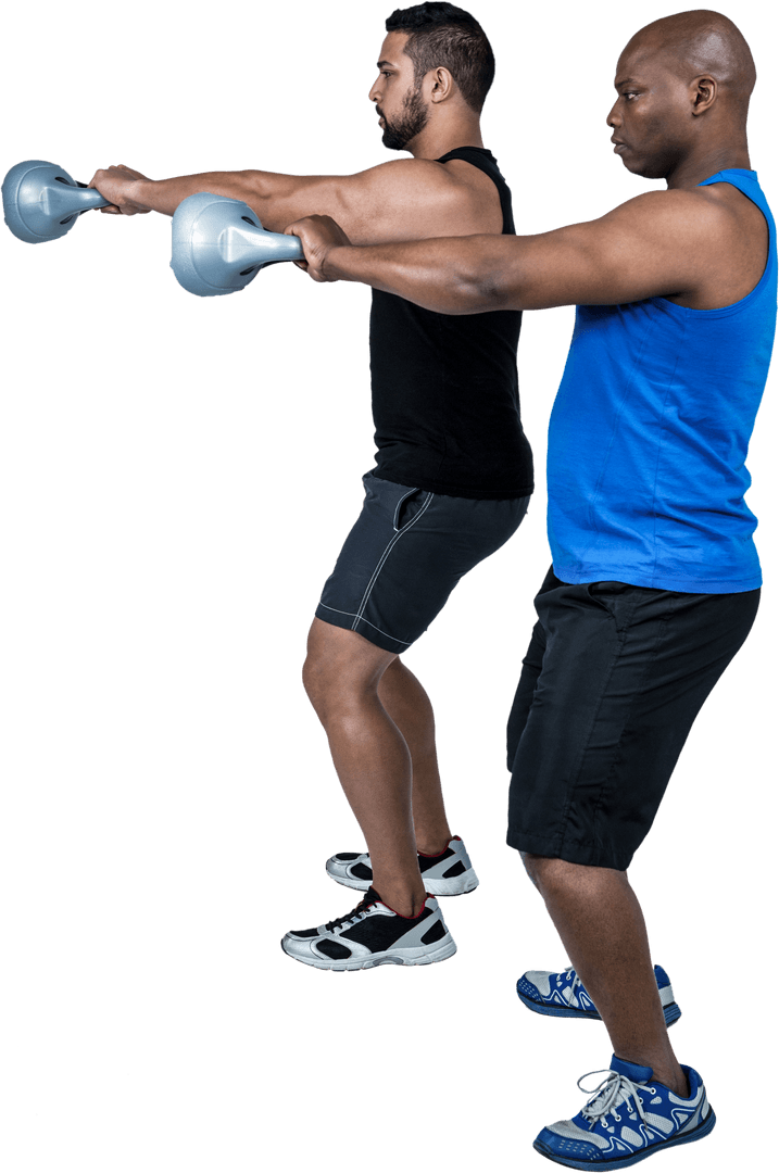 Transparent Kettlebell Lifting Couple Friends Exercising
