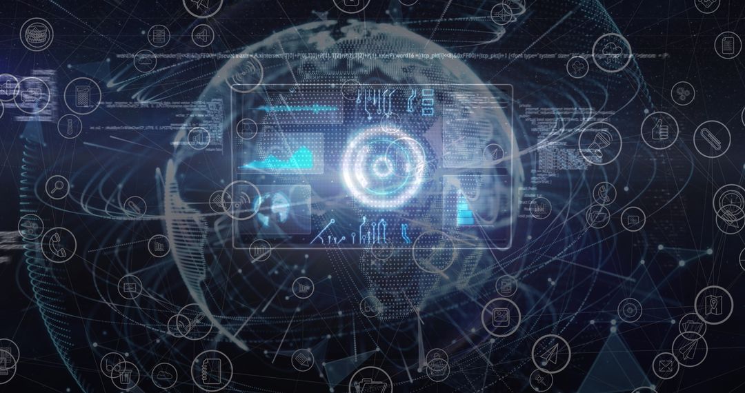 Globe Encircled by Digital Data Interface and Holographic Scans