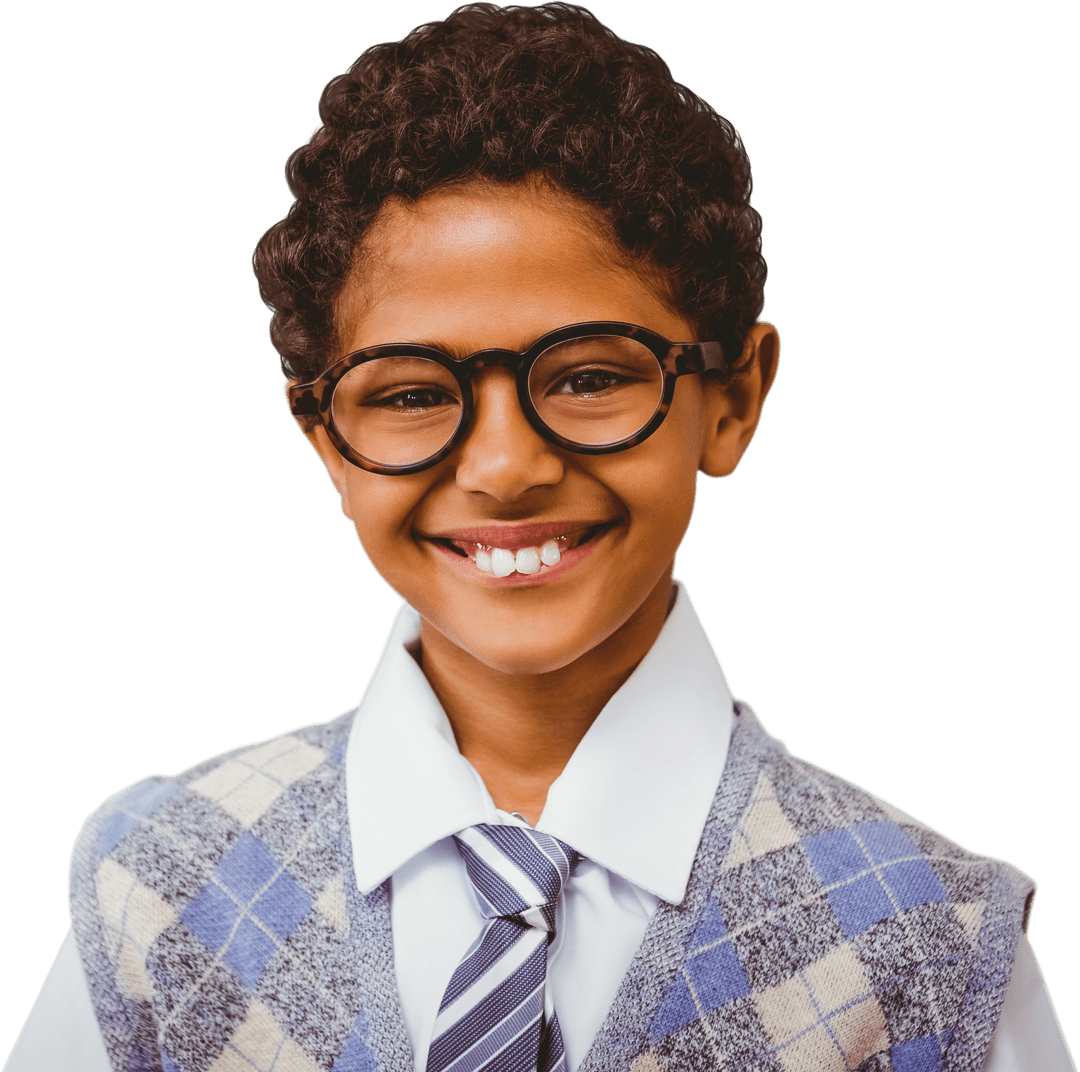 Cheerful Schoolboy Smiling in Glasses on Transparent Background