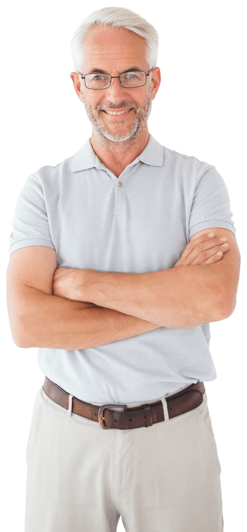 Confident Senior Caucasian Man with Crossed Arms on Transparent Background