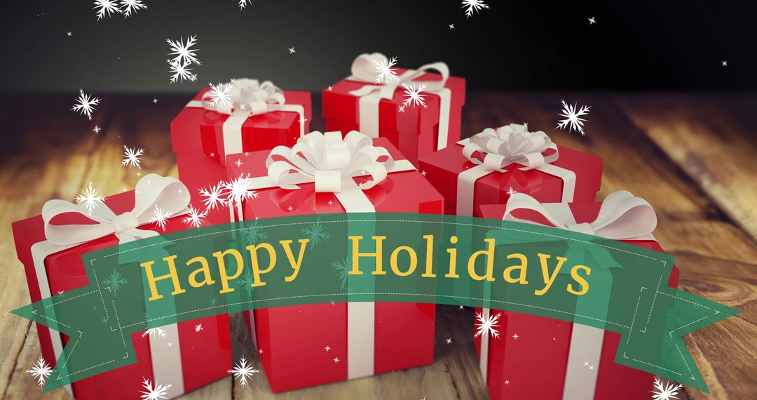 Festive Red Gift Boxes with Happy Holidays Banner