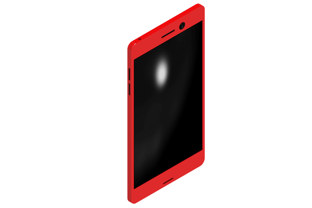 Sleek Red Smartphone with Black Screen and Transparent Background