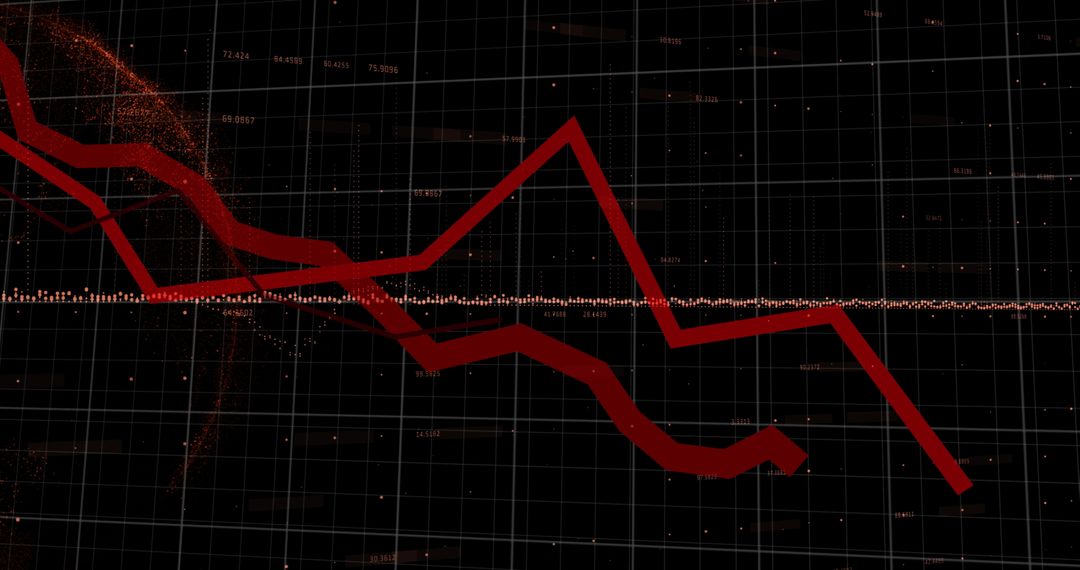 Declining Financial Graph on Dark Screen Amid Data Points