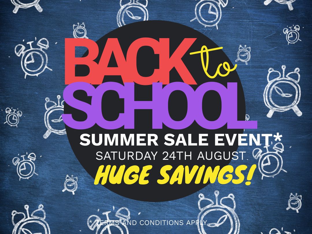Back to School Summer Sale Event Announcement with Chalkboard Background