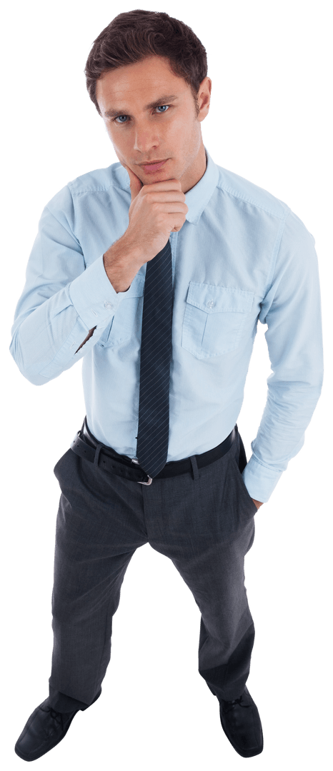 Businessman in Transparent Background Looking Thoughtful