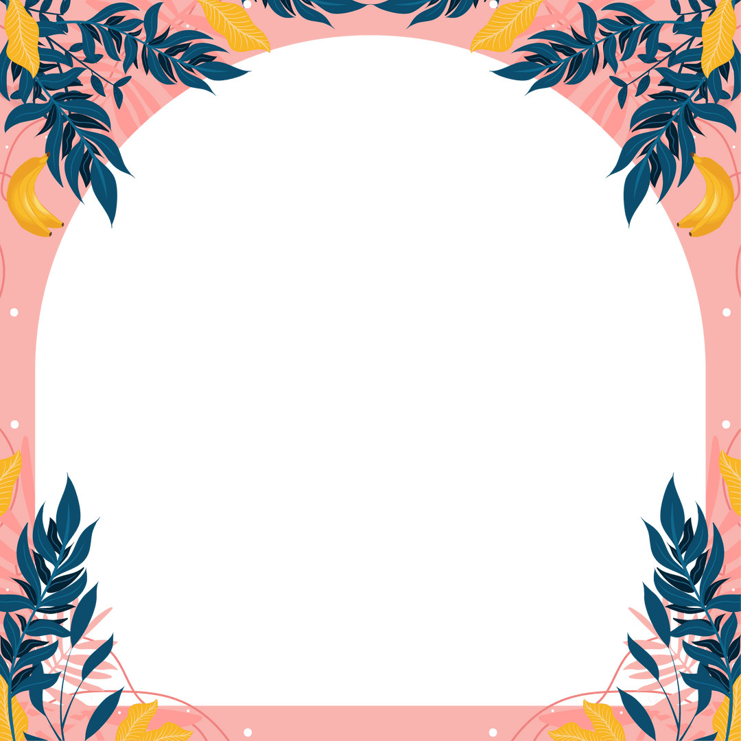 Transparent Botanical Frame with Tropical Leaves and Yellow Bananas