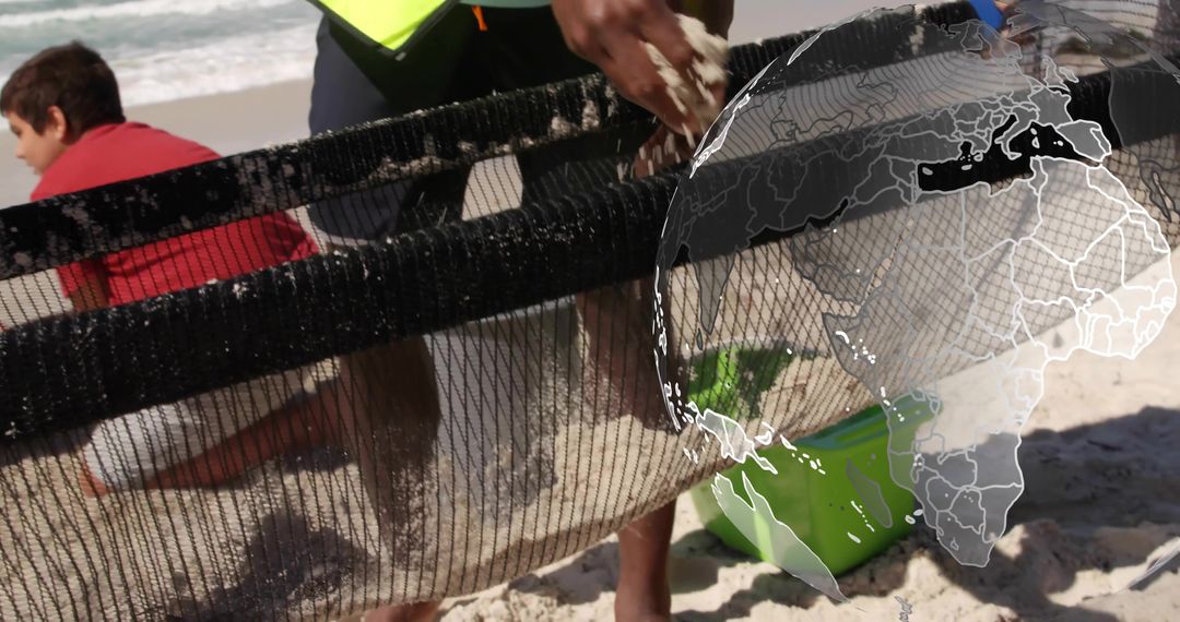 Volunteers Utilizing Net for Beach Conservation Efforts