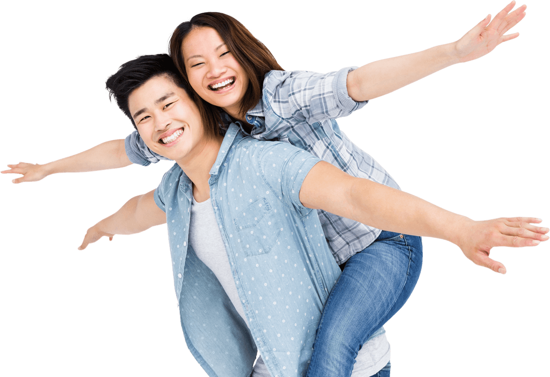 Happy Couple with Outstretched Arms on Transparent Background