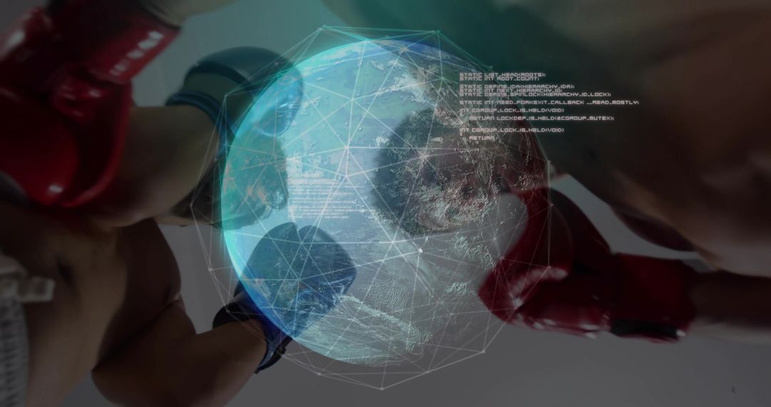 Boxers Clashing with Holographic Globe Technology