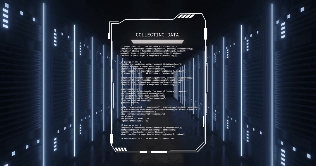 Digital data processing over computer servers in tech lab