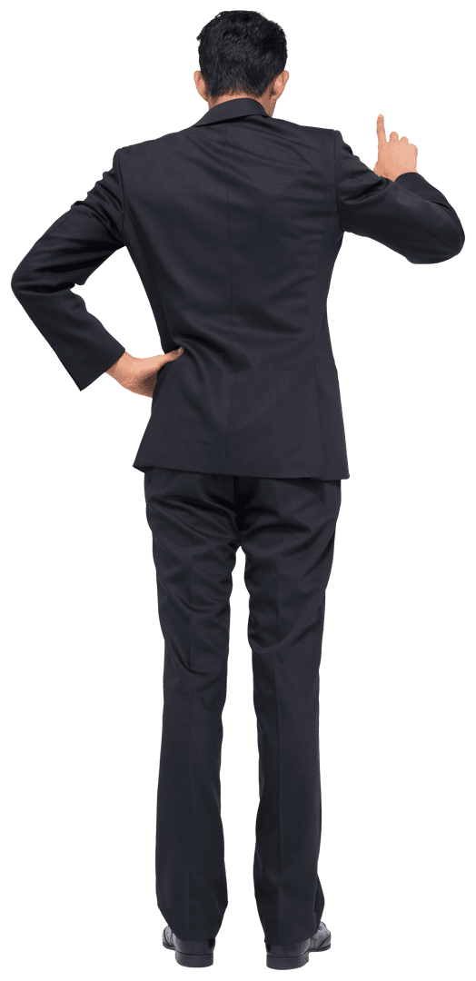 Businessman Pointing Upward in Formal Suit on Transparent Background