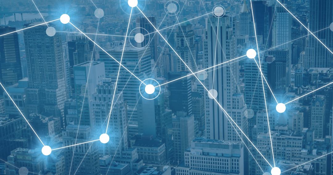 Abstract Network Connections Above Urban Cityscape