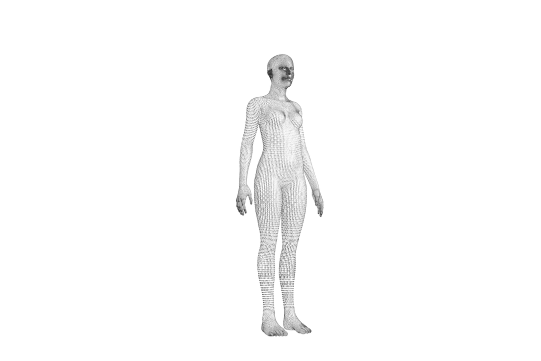 Transparent 3D Woman Model Looking Outward