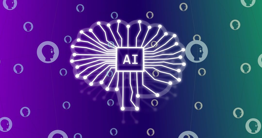 AI Network Brain with Digital Connections on Purple Background