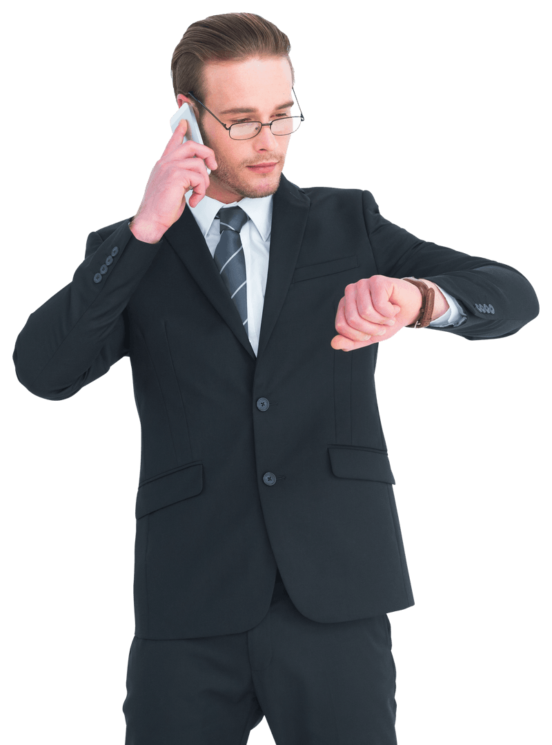Transparent Businessman Phoning and Checking Time