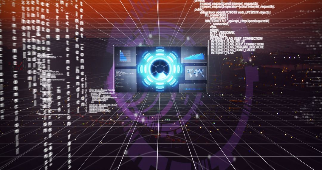 Futuristic Interface Display Over Cityscape