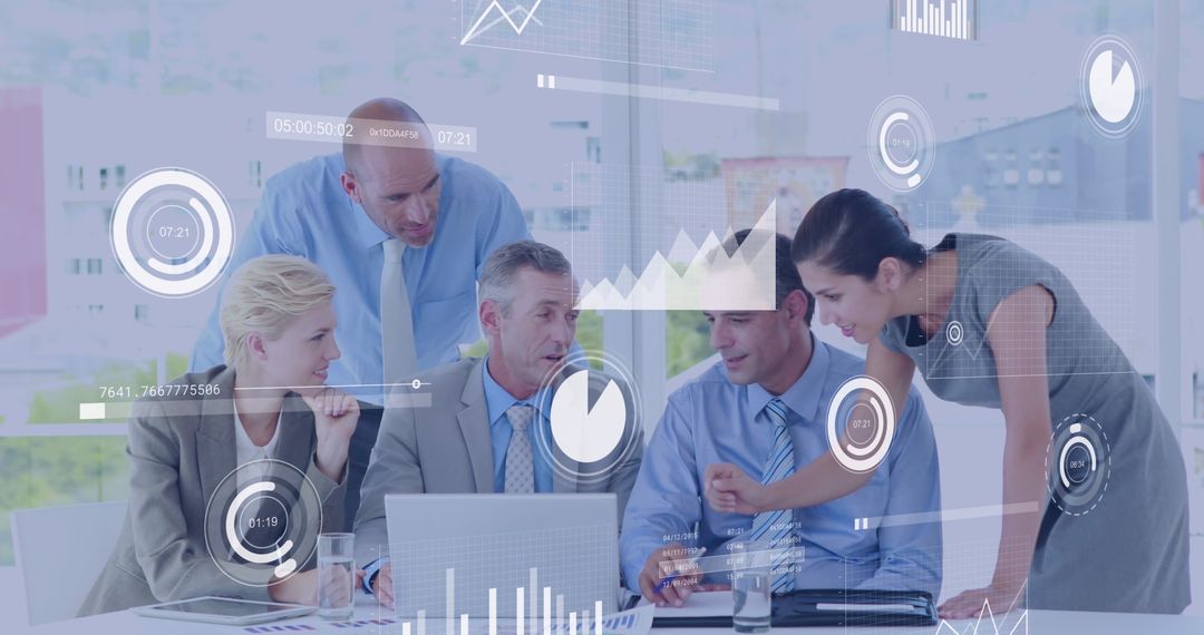 Diverse Business Team Analyzing Futuristic Financial Data