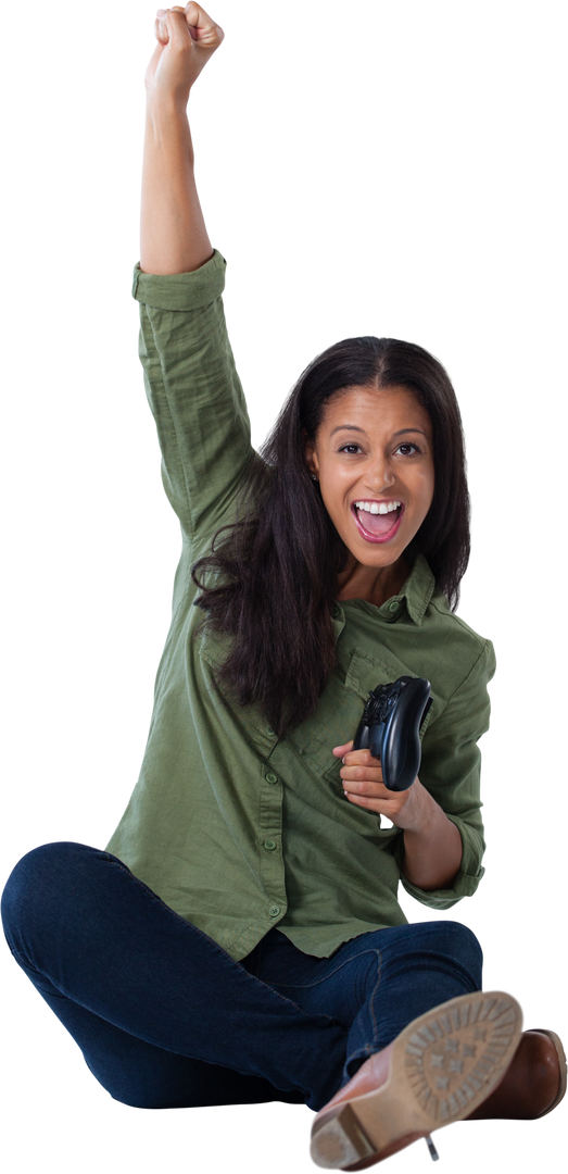 Transparent Excited Woman with Game Controller and Winning Gesture - Download Free Stock Images Pikwizard.com