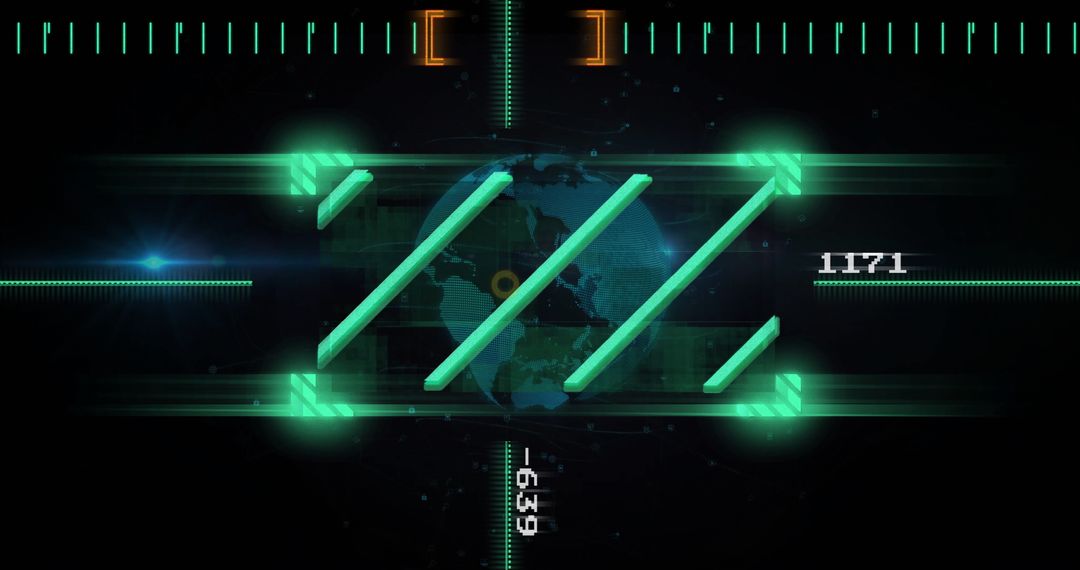 Futuristic Green Bars Over Rotating Globe in Cyber Security Context