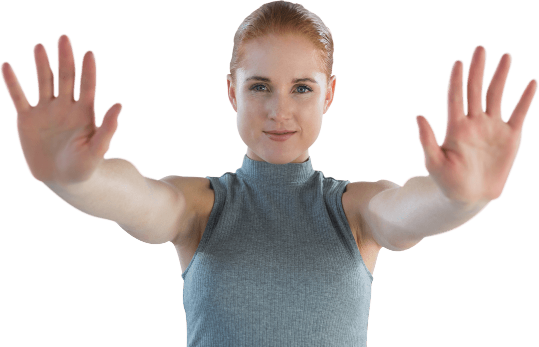 Confident Woman Making Transparent Stop Gesture with Hands