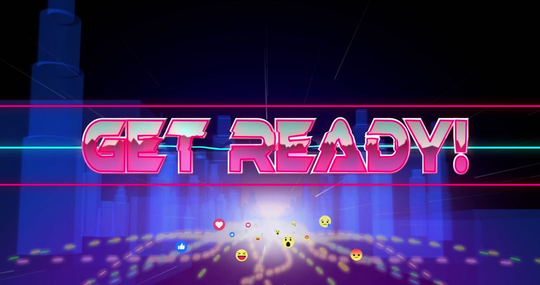 Vibrant Get Ready Neon Text in Cyber Cityscape