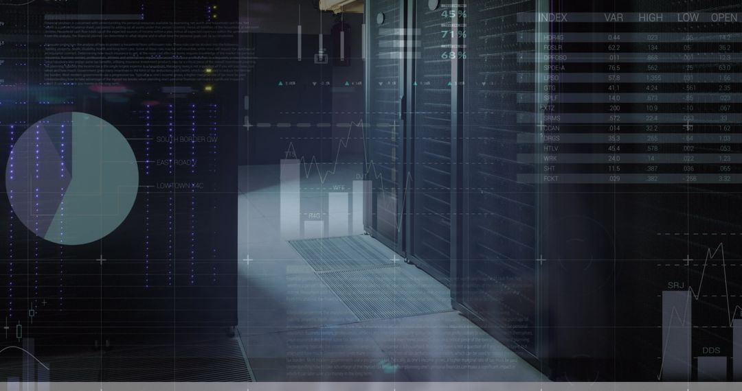 Statistical Data Interface Overlay on Modern Server Room