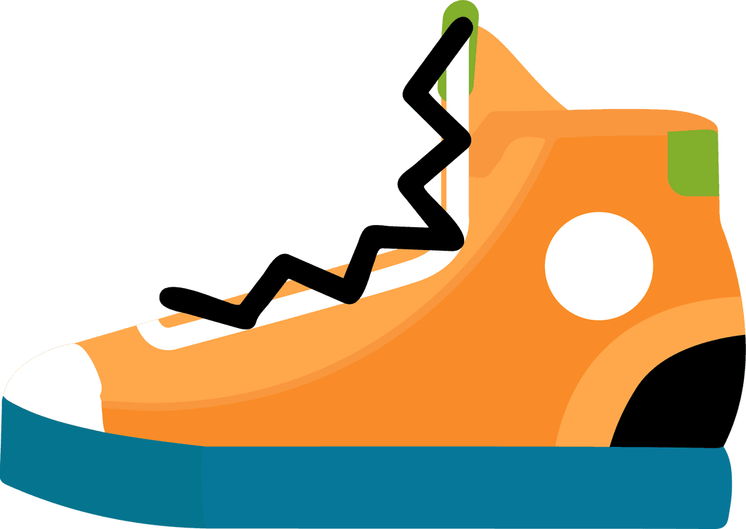 Flat Design Orange High-Top Sneaker with Teal Sole on Transparent Background