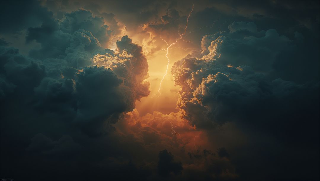 Dramatic Lightning Forking Through Illuminated Storm Clouds