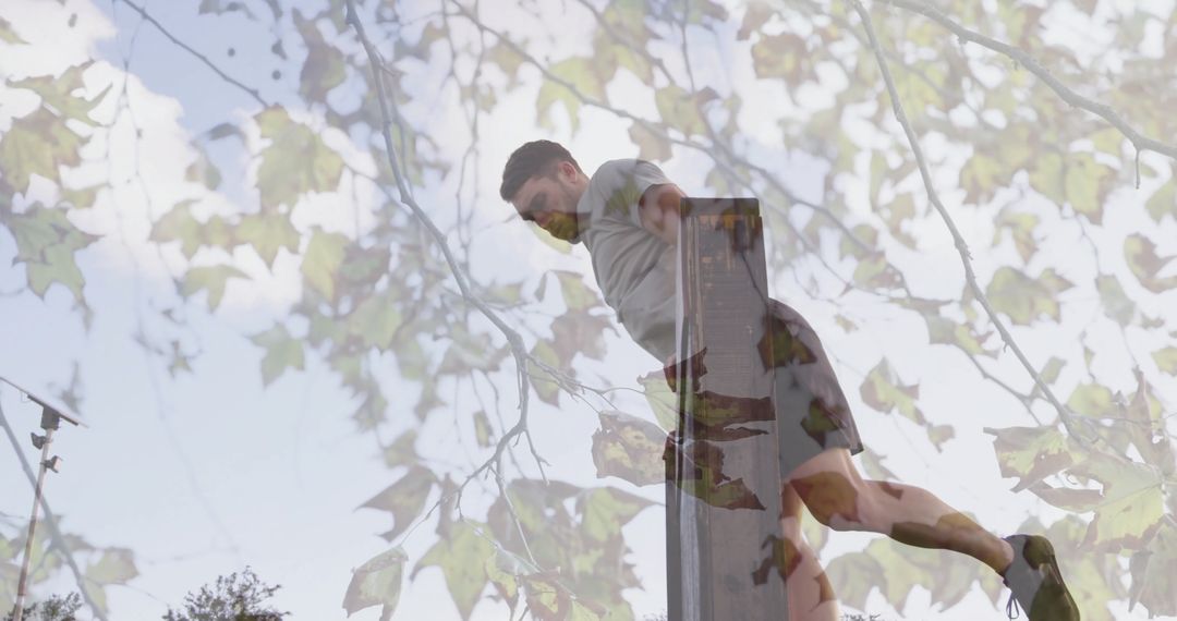 Outdoor Fitness on Parallel Bars with Nature Overlap