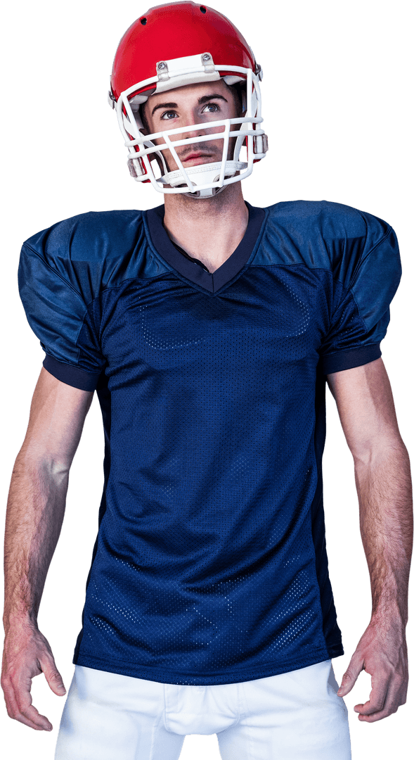 Transparent Rugby Player Wearing Navy Kit and Red Helmet