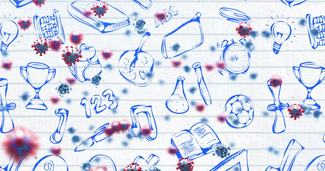 Floating COVID-19 Cells Over School Pictograms
