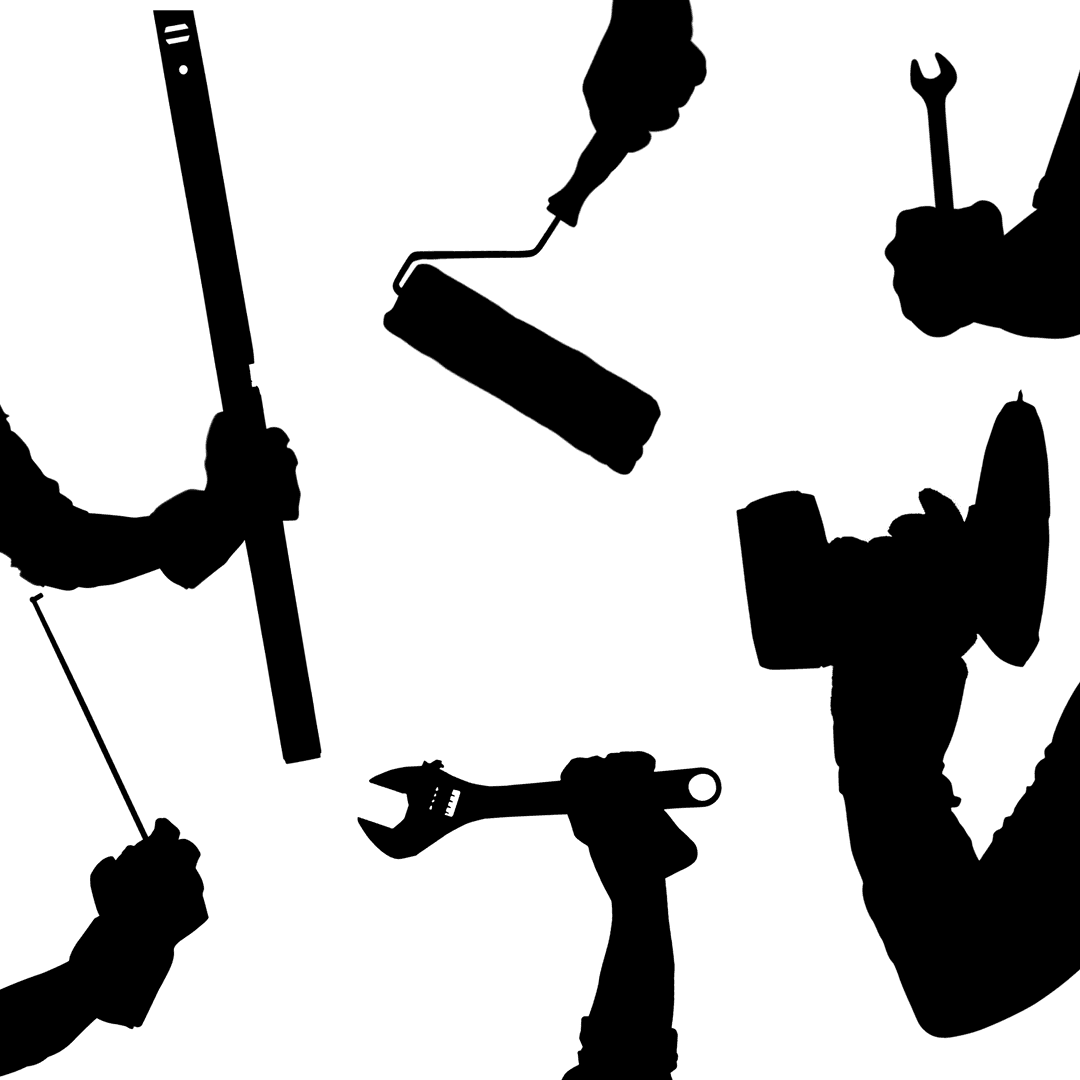 Transparent Silhouette of Hands Holding DIY Tools