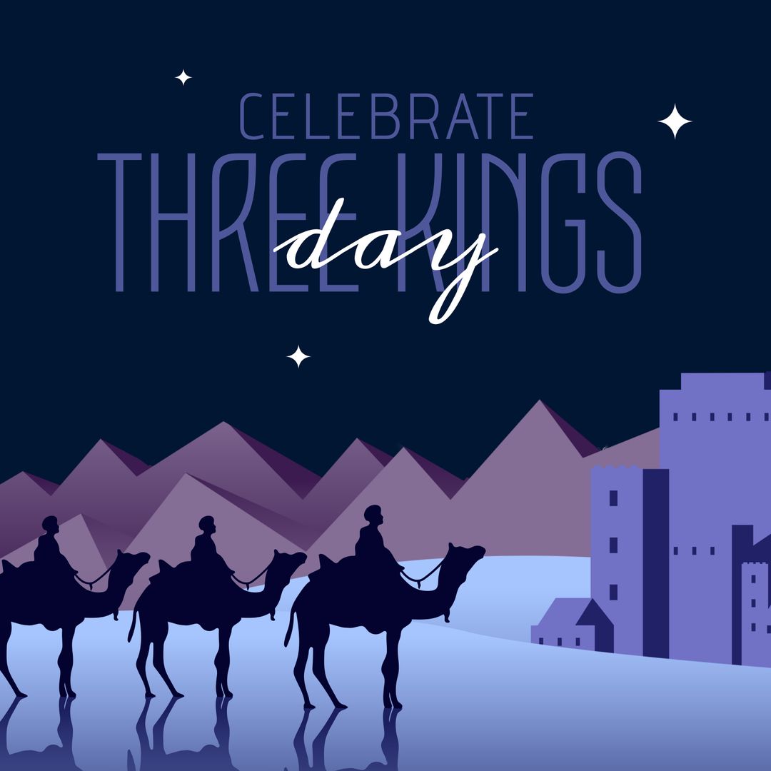 Three Kings Day Festive Night Scene Art with Silhouetted Figures