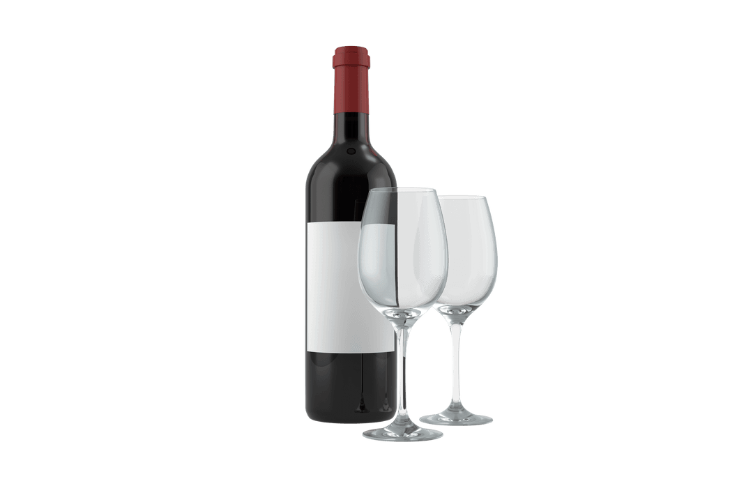 Red Wine Bottle with Elegant Glasses Isolated Transparent