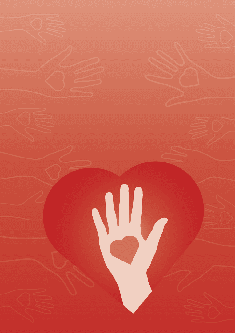 Transparent Hand and Heart Illustration on Red Background