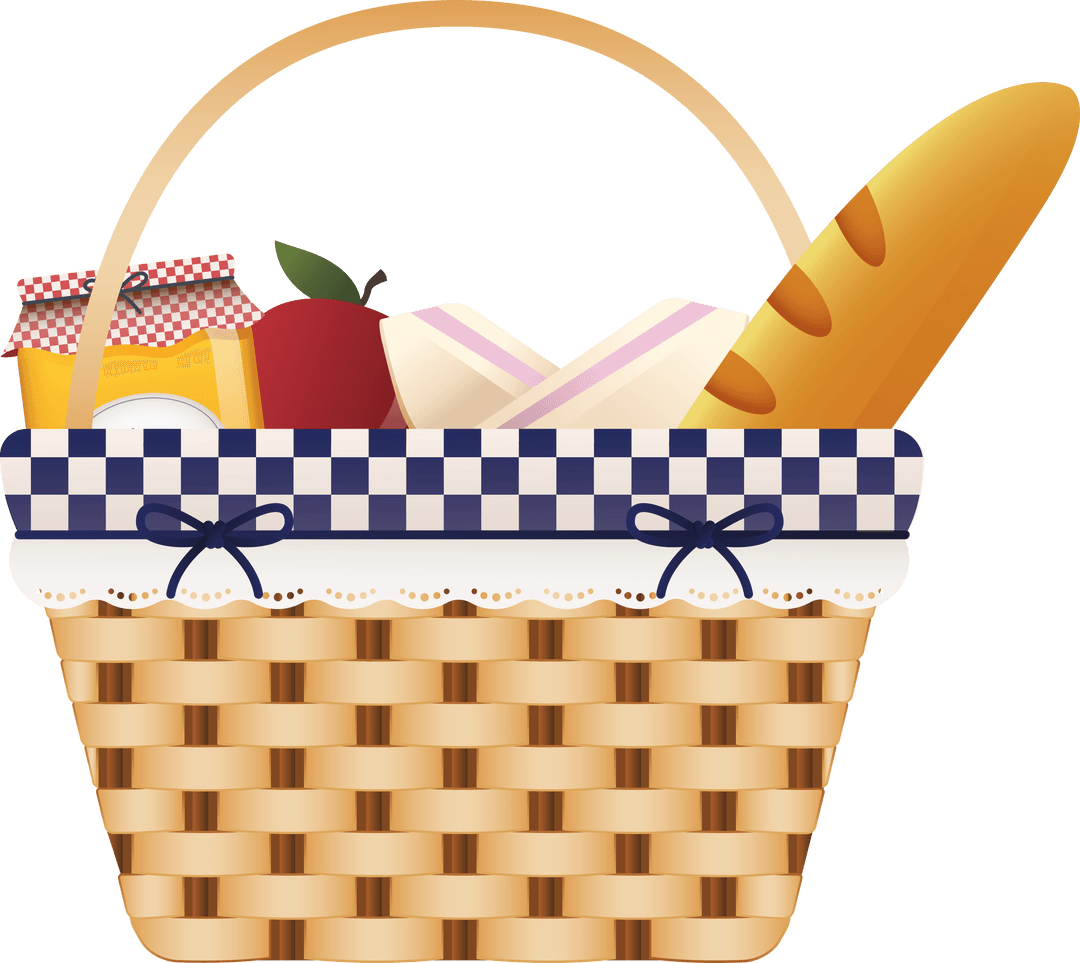 Picnic Basket with Assorted Food on Transparent Background