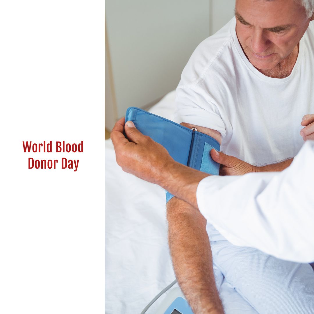 Senior Man Having Blood Pressure Checked on World Blood Donor Day - Download Free Stock Templates Pikwizard.com