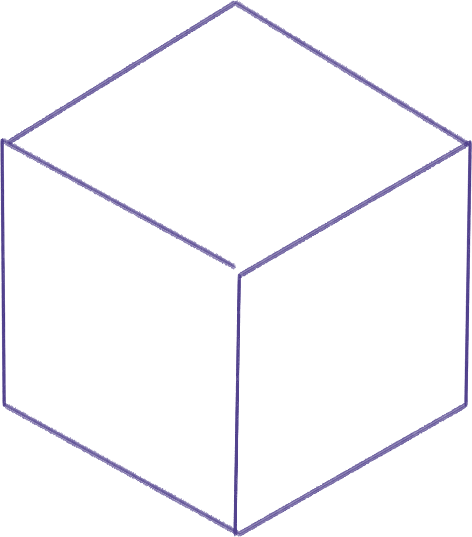 Transparent Cube Line Drawing Isolated on White Background