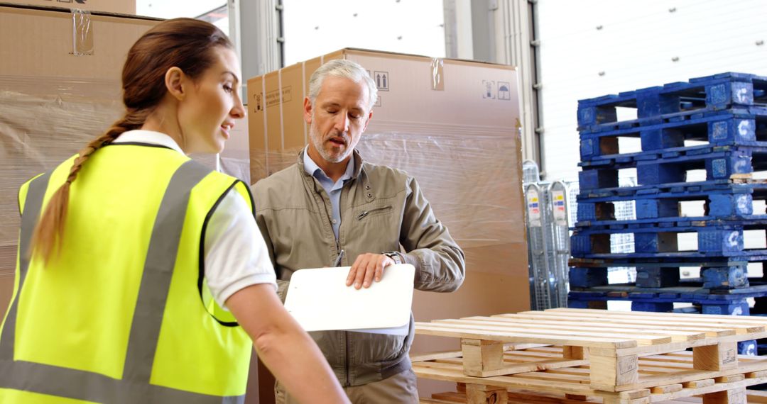 Supervisor Discussing Work with Female Warehouse Worker - Free Images, Stock Photos and Pictures on Pikwizard.com