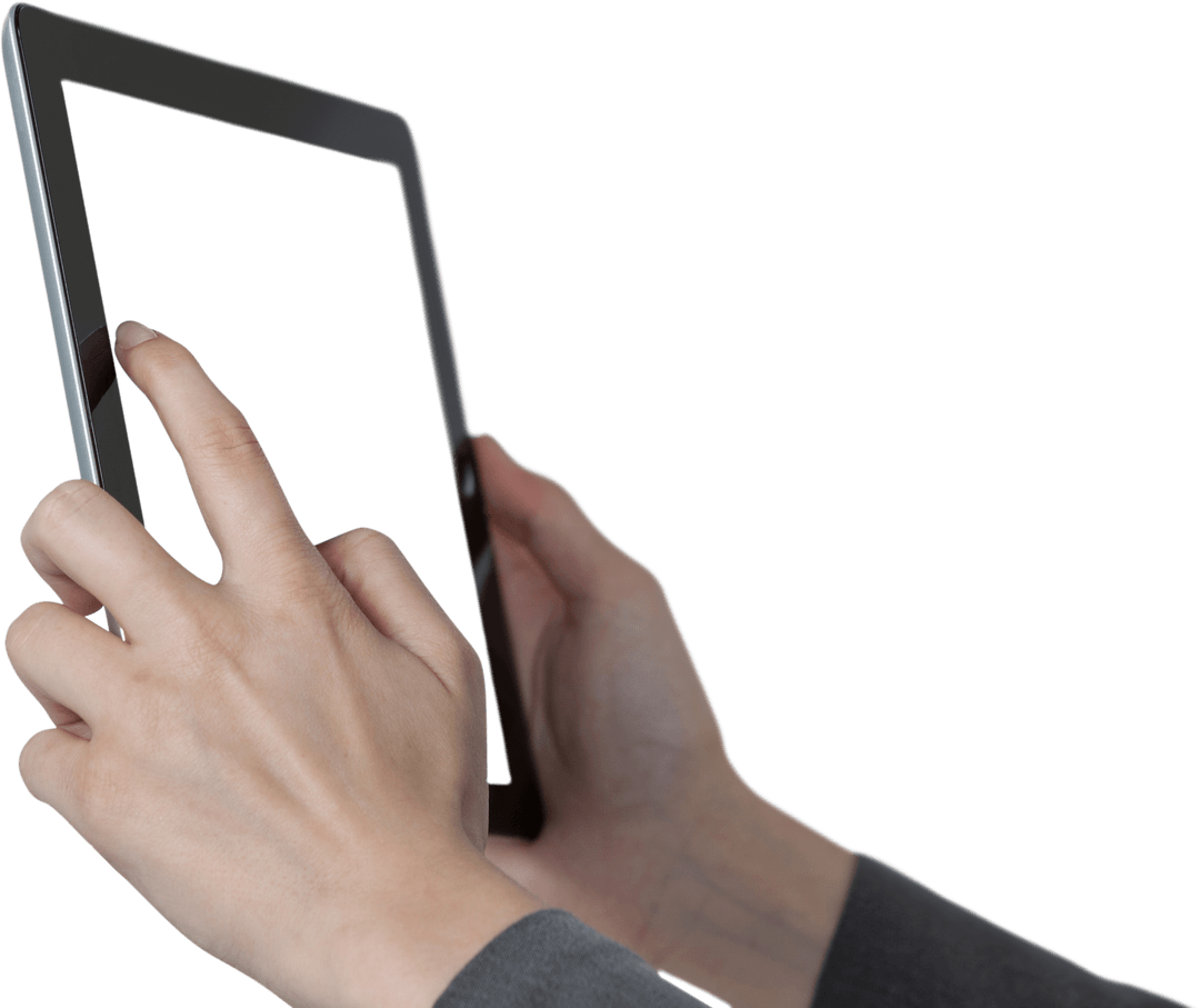 Businesswoman Holding Transparent Digital Tablet in Close-Up View