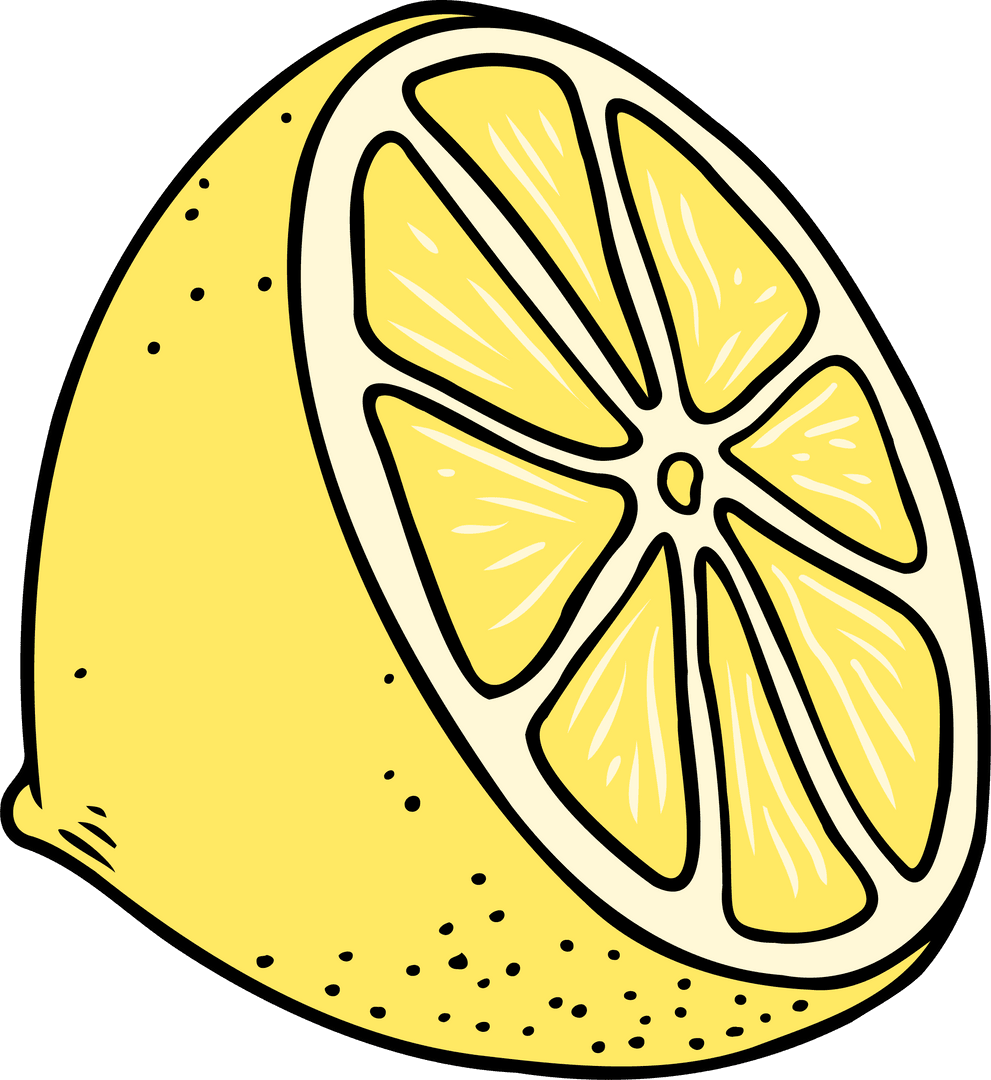 Halved Lemon Digital Art on Transparent Background