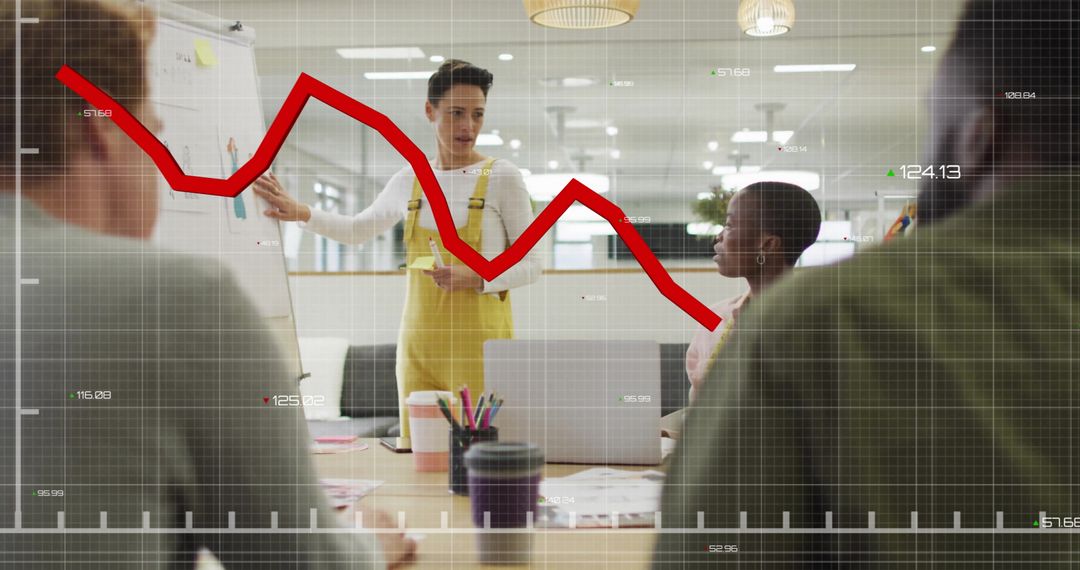 Diverse Team Analyzing Decline in Financial Graph