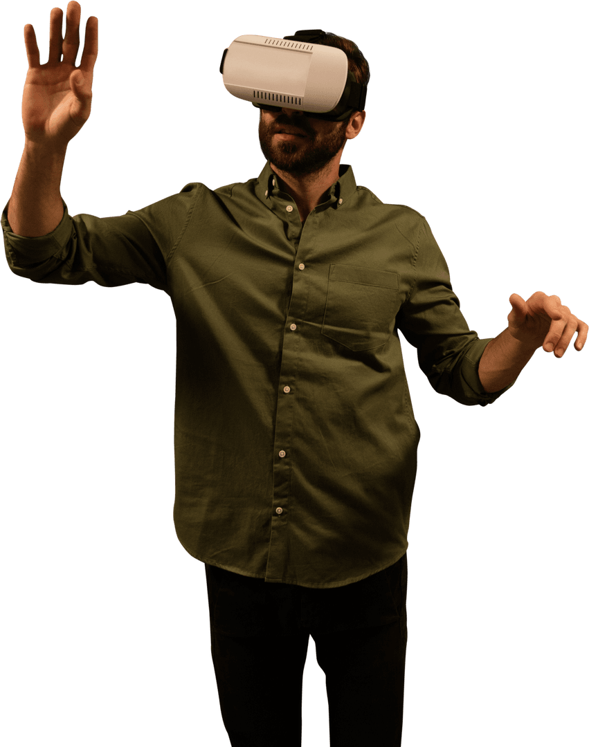 Man Engaged with Transparent Virtual Reality Experience Wearing Goggles